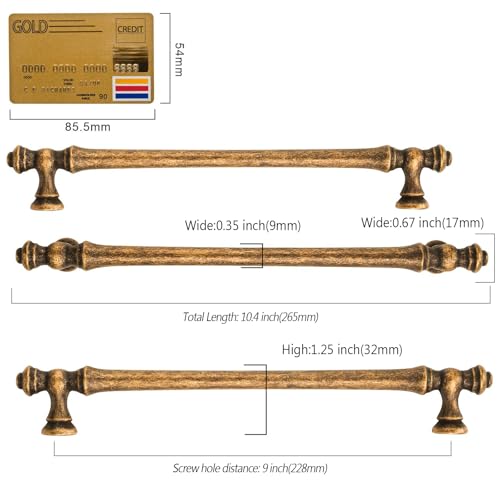 Amerdeco 10 Pack Antique Brass Cabinet Pulls 9" - color: Antique Brass, size: 9" hole center