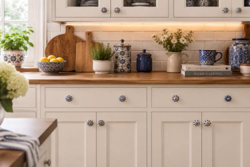 JGARTS Set of 25 Hand Painted Ceramic Cabinet Knobs Blue and White Decorative Drawer Pulls for Dresser, Kitchen Cabinets, Wardrobe, Cupboard, Furniture & Home Decor