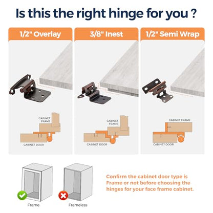Antique Copper Cabinet Hinges 1/2 Inch Overlay, 4 Pack(2 Pairs) - color: Antique Copper