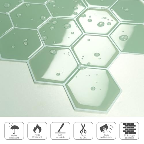 10-Sheet Hexagon Peel and Stick Kitchen Backsplash Tiles,Honeycomb Waterproof Self-Adhesive Wall Tile Stick on Backsplash for Kitchen,RV and Bathroom(Sage Green,12"×12") - color: Sage Green