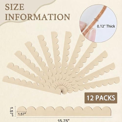 12pcs Scalloped Edge Decorative Wood Molding Unfinished Scalloped Decorative Wooden Trim 15.74 x 1.57 Inch Cute DIY Moulding Trims for Home Wall Cabinet Window Shelf Door Wall