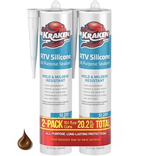 Kraken Bond RTV Silicone Sealant Brown (2 x 10.1 fl.oz.)%100 Waterproof Silicone Caulk Kitchen and Bathroom, All Purpose, Window Caulking Sealant Outdoor, RV, 2 Pack - color: Brown, size: 2 Pack