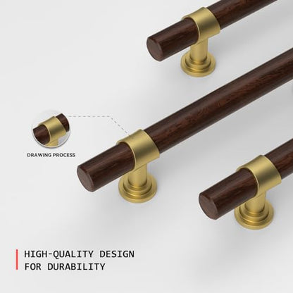 homdiy 10 Pack 3 Inch Hole Center Wood Cabinet Pulls Gold Cabinet Handles - color: Walnut Wood Grain& Matte Gold, size: 3 in Hole Centers