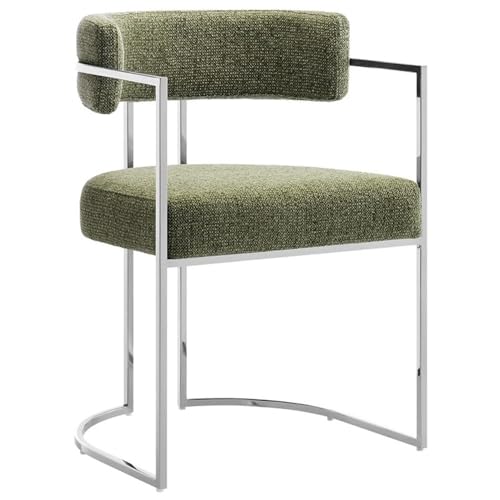 MAKLAINE Modern Dining Accent Chair, Stainless Steel Chrome Metal Frame, Silver Leaf Finish, Padded Seat and Backrest, Oeko-TEX Certified Upholstery, Adjustable Floor Glides, Fully Assembled - color: Green