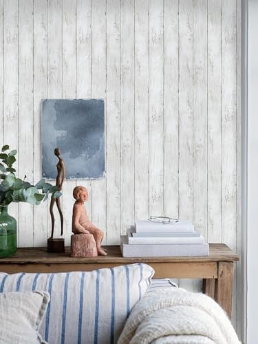 LXCREAT Wood Butcher Block Contact Paper, Shiplap Peel and Stick Wallpaper - color: White, size: 17.5" x 118"