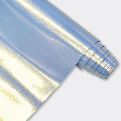 53 x 11.8 Inch 0.8mm Glossy NEON Vinyl Fabric Synthetic Leather Roll Mirrored Shiny Faux PU Leather Sheets Sky Blue Smooth Holographic Leatherette Fabric for Earring Bow DIY Project - color: Light Blue