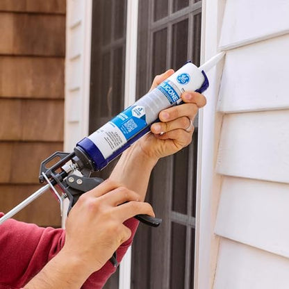 GE All Purpose Silicone Caulk, White, 10.1 fl oz Cartridge, 12 Pack - 100% Waterproof Silicone Sealant, Stronger Adhesion, Freeze & Sun Proof - size: 12 Pack, style: White
