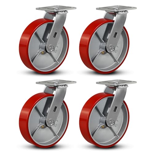 8"x2" Industrial Casters- Heavy Duty casters,Polyurethane Casters Wheel,Capacity up to 6000 Lb. Use for Platform Truck, U-Boat Cart,Workbenches(4 Swivel) - style: 8 inch