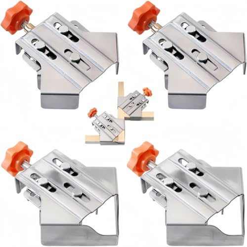4PCS Stainless Steel 90° Corner Clamp Set, Adjustable Swivel Jaw Right Angle Clamp, Professional Woodworking Tool for DIY Cabinet Framing, Precise Joint Assembly & Workshop Projects