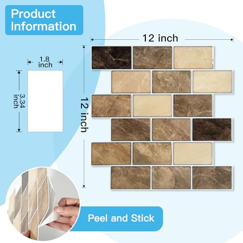 Art3d 10-Pack Subway Peel and Stick Backsplash, Yellow Jasper, 12 x 12 Inch - color: Yellow Jasper