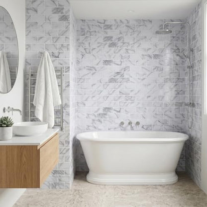 Arttown Peel and Stick 3D Wall Backsplash 10-Sheet, 12" × 12" Marble White - color: White Marble, size: 10PC 12"x12"