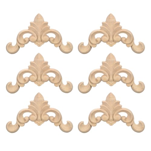uxcell 6Pcs Wood Carved Appliques, Unpainted Carving Decals for Bed Door Cupboard Dresser Wardrobe Furniture Decoration DIY (4x4cm/1.57"x1.57")