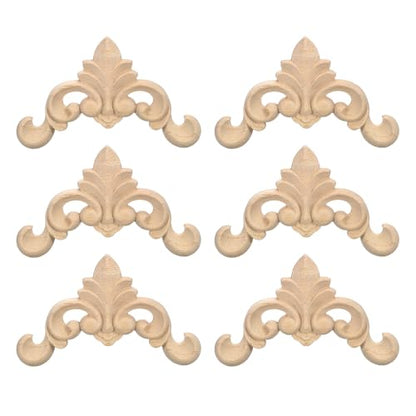 uxcell 6Pcs Wood Carved Appliques, Unpainted Carving Decals for Bed Door Cupboard Dresser Wardrobe Furniture Decoration DIY (4x4cm/1.57"x1.57")