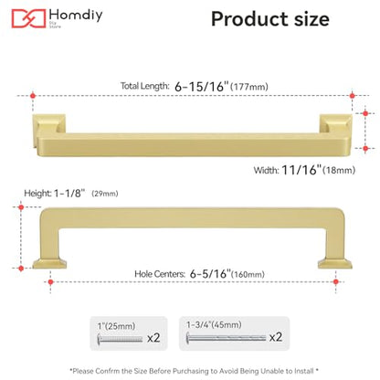 homdiy 20 Pack 6-1/4 Inch Gold Cabinet Handles, Solid Zinc Alloy Pulls - color: Gold, size: 6-1/4" Hole Center