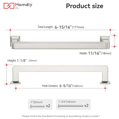 homdiy 20 Pack 6-1/4 Inch Brushed Nickel Cabinet Pulls, Solid Zinc Alloy - color: Brushed Nickel, size: 6-1/4" Hole Center