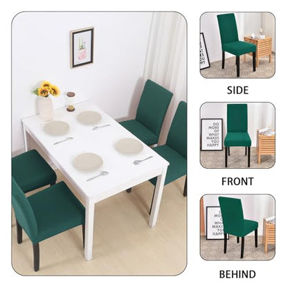 Dining Chair Covers Set of 4, Stretch Spandex Chair Slipcover, Dark Green Chair Slipcovers, Washable Anti-Dust Chair Seat Cover for Kitchen Dining Room, Wedding Party - color: Dark Green, size: 4Pcs