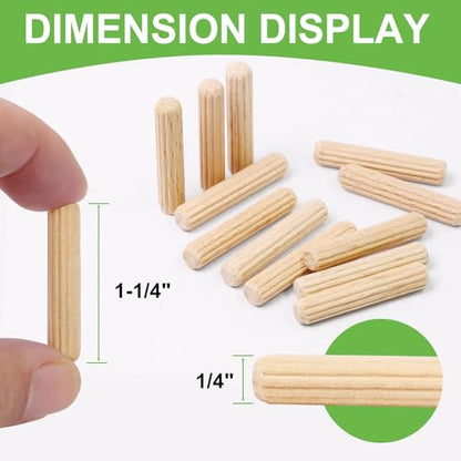 1/4" x 1-1/4" Wooden Dowel Pins - FoDau770 Beech Wood Dowel Rods - 200 Pcs - size: 1/4" x 1-1/4"