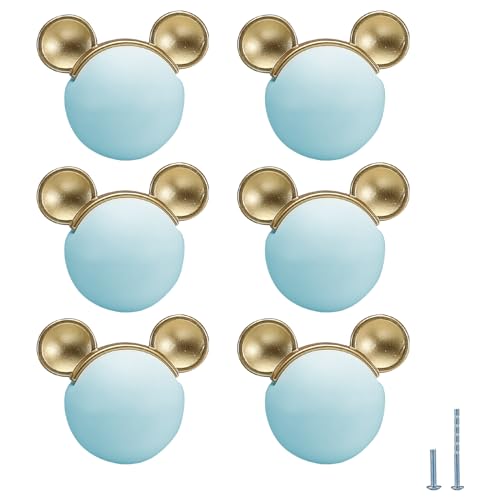 6 pcs Blue Mouse Cute Cartoon Ceramic Cabinet Handles Kitchen knobs Door Pull Drawer Pulls for Kitchen Wardrobe Children's Room - color: blue mouse
