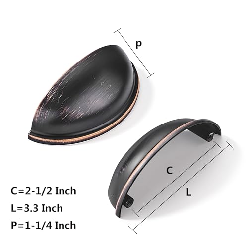 khtumeware 10 Pack 2-1/2" Drawer Pulls Oil Rubbed Bronze Cabinet Cup Pulls Kitchen Hardware Cabinet Handles Drawer Handles Knobs 2.5 inch Hole Center - color: Oil Rubbed Bronze, size: 2-1/2"(64mm) Hole Center, style: 10-pack