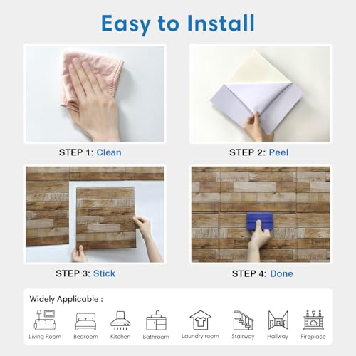 COMSTICKC 3D Faux Wood Wall Sticker Shiplap Peel and Stick, Not Real Wood - color: Raw Wood