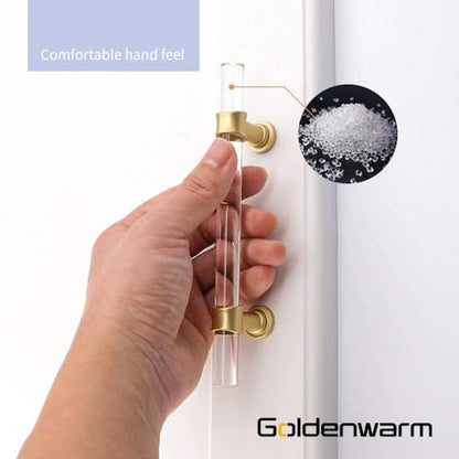 Goldenwarm 10 Pack Brushed Brass Cabinet Knobs Acrylic Drawer Knobs - LS9165GD Acrylic Pull Handles for Kitchen Cabinets Dresser Cupboard Hardware Pulls Handles - color: ‎Brass-acrylic
