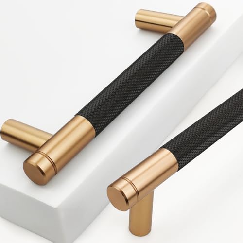 12 Pack 3 3/4 Inch 96 mm Bronze and Black Knurled Cabinet Handles Cabinet Pulls Aluminum Handles Drawer Pulls Oxidation Finish with Diamond Pattern - color: Bronze and Black, size: 3 3/4 Inch