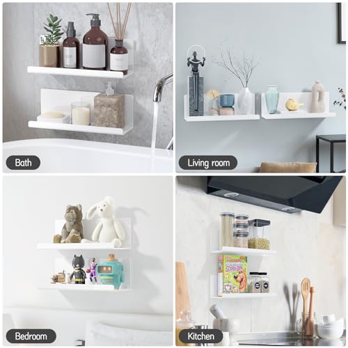 PAVSTINE Acrylic Floating Wall Shelves Set of 2, 12 Inch White - color: White