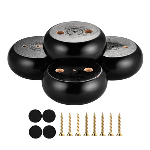 Michanco 30MM Furniture Legs 1 Inch Set of 4,Round Short Replacement Wood Bun Feet for Couch Sofa Ottoman Screw in Black - color: Black