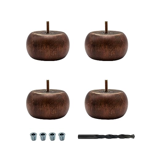 2-1/2 in. x 4-1/2 in. Stained Cherry Solid Hardwood Round Bun Foot | 4 Pack with 4 Free Insert Nuts and Drill Bit