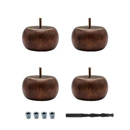2-1/2 in. x 4-1/2 in. Stained Cherry Solid Hardwood Round Bun Foot | 4 Pack with 4 Free Insert Nuts and Drill Bit