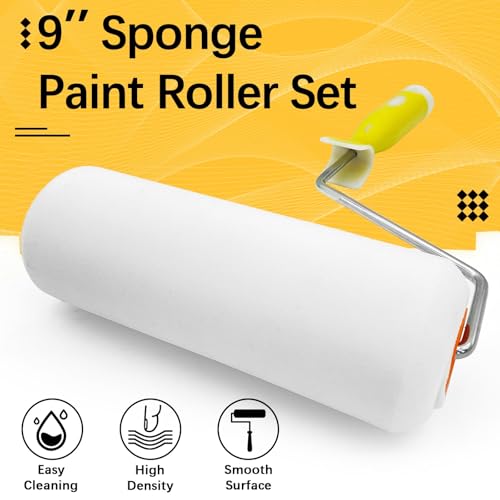 2 Pack Foam Paint Roller Covers, 9 Inch Paint Rollers with 2 Frame