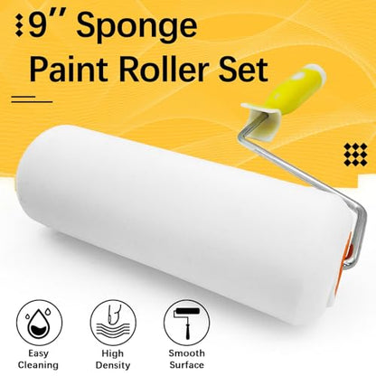 2 Pack Foam Paint Roller Covers, 9 Inch Paint Rollers with 2 Frame