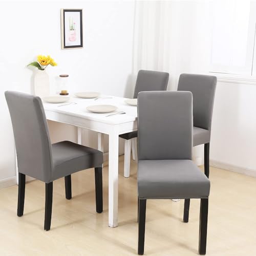 Stretch Chair Covers Slipcovers Set of 4 Light Grey Stretchable Dining Chair Slipcover Washable Removable for Kitchen,Hotel,Restaurant - color: Light Grey, size: 4