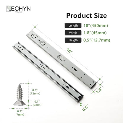 1 Pair Soft Close Drawer Slides 18 Inch, Heavy Duty 3 Fold Full Extension Ball Bearing Self Closing Drawer Rails Side Mount for Kitchen Cabinet Drawer, Dresser, 100 LB Capacity - size: 18 Inch (450mm), style: 1 Pair