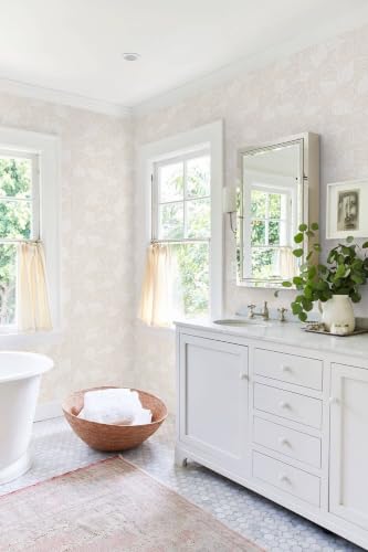 Dimoon Peel and Stick Wallpaper Beige Geometric Contact Paper for Bathroom Kitchen Striped Botanical Stick on Wall Paper Leaf Boho Removable Wallpaper Renter Friendly Vinyl Waterproof 17.3''x197'' - color: Beige and White, size: 17.3" x 197"