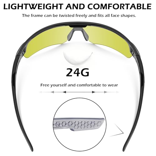 OXG 6 Pack Safety Glasses, Scratch Resistant Wraparound Lenses ANSI Z87.1 Protective Eyewear for Unisex - color: Yellow