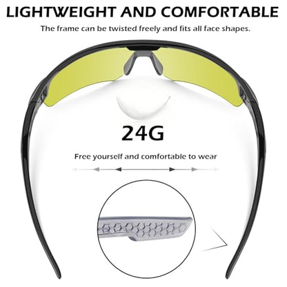 OXG 6 Pack Safety Glasses, Scratch Resistant Wraparound Lenses ANSI Z87.1 Protective Eyewear for Unisex - color: Yellow
