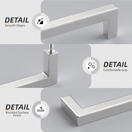 Goldenwarm Brushed Nickel Cabinet Pulls 30 Pack 5 Inch, Square Drawer Handles, Stainless Steel, Screws Included, Silver Kitchen Hardware for Cupboard Closet Furniture Upgrade - size: 5In(128MM) Hole Centers