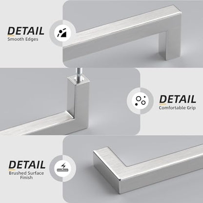Goldenwarm Brushed Nickel Cabinet Pulls 30 Pack 5 Inch, Square Drawer Handles, Stainless Steel, Screws Included, Silver Kitchen Hardware for Cupboard Closet Furniture Upgrade - size: 5In(128MM) Hole Centers