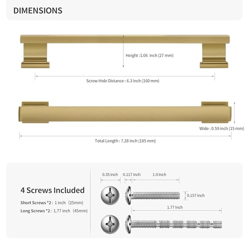 Lardmon 10 Pack 6.3 Inch(160mm) Hole Center Brushed Champagne Bronze Kitchen Cabinet Handles Modern Cabinet Pulls Kitchen Cabinet Hardware Solid Drawer Pulls for Dresser, Tot. Length 7.28 Inch - color: Champagne Bronze, size: 6.3 Inch Hole Center