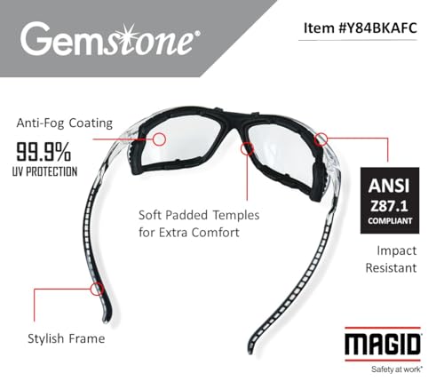 MAGID Foam Lined Safety Glasses, Anti-Fog, ANSI Z87+ Compliant, 12 Pairs - color: Clear Lens, size: 12 Pairs