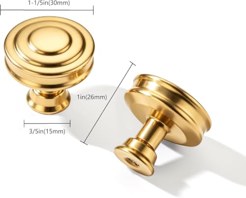 khtumeware 10-Pack Polished Brass Heavy Duty Solid Cabinet Knobs for cabinets Dressers Gold Cabinet Knobs cabinets - color: Polished Brass, size: 1-1/4"(32mm)Diameter