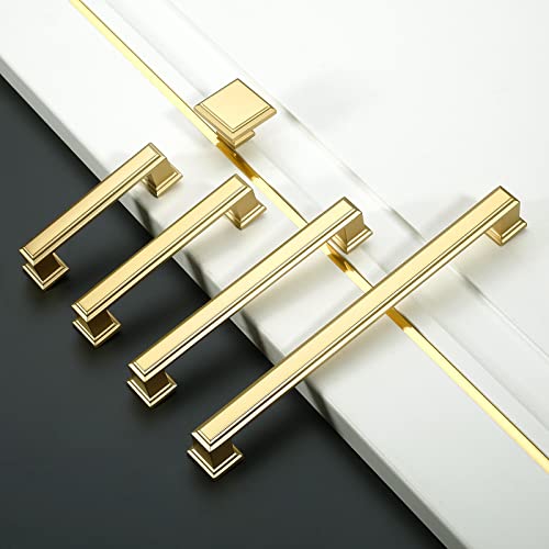 Amerdeco 10 Pack Brushed Gold Cabinet Pulls 3 Inch Hole Center Drawer Pulls Cabinet Hardware Solid Kitchen Cabinet Handles for Bathroom Drawer Pulls Dresser Pulls ZH0001 - color: Brushed Gold, size: 3" hole center, style: 10 Pack