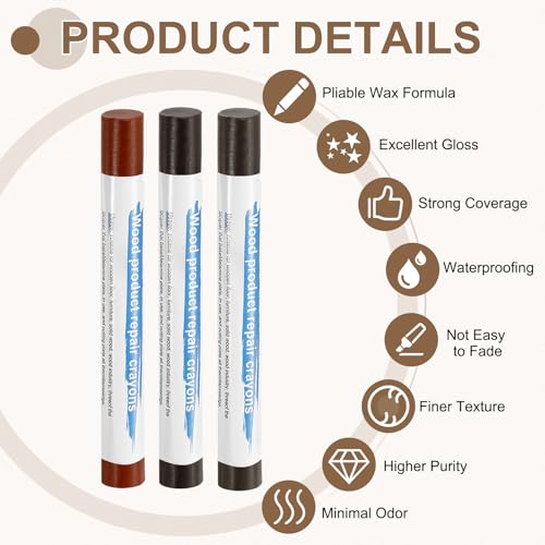 uxcell 3Pcs Wood Filler Sticks, Wax Crayons, 3 Colors Mixed Wood Series - color: Mixed Wood Series