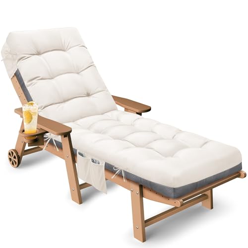Outdoor Lounge Chair Cushion, Waterproof Replacement Chaise Lounge Cushions for Outdoor Furniture Thickened 71 x 22 x 4.7 Inches Non-Slip Patio Pool Lounge Chair Cushions with Ties (Cream) - color: Cream