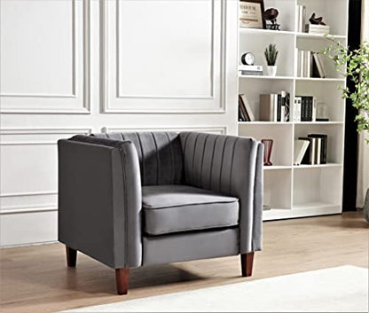 Container Furniture Direct Modern Luxury Velvet Couches for Living Room with High Density Foam, Soft Fabric Upholstery, Removable Cushions and Solid Wood Legs, 3 Piece Set Chair, Loveseat & Sofa, Grey - color: Grey, size: 3 Piece Set