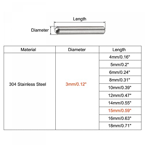 uxcell 3x15mm Dowel Pins, 50pcs 304 Stainless Steel Round Head Flat Chamfered End Dowel Pin Bunk Bed Pins Shelf Pegs Support Shelves Fasten Elements - size: 3x15mm