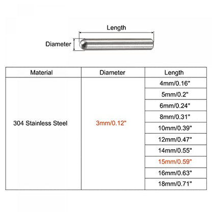 uxcell 3x15mm Dowel Pins, 50pcs 304 Stainless Steel Round Head Flat Chamfered End Dowel Pin Bunk Bed Pins Shelf Pegs Support Shelves Fasten Elements - size: 3x15mm