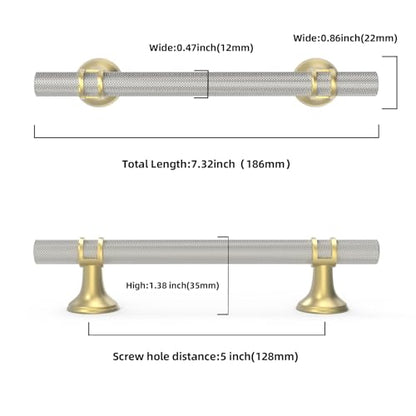 20 Pack 5 Inch Gold and Brushed Satin Nickel Cabinet Handles - color: Nickel and Gold Knurled, size: 5'' Hole Center(128mm)