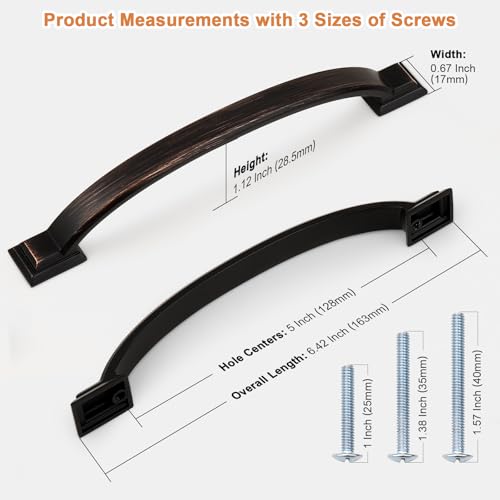 Probrico 5 Pack 5 Inch Oil Rubbed Bronze Cabinet Pulls Solid Zinc Alloy - color: Oil Rubbed Bronze, size: 5" Hole Center(128mm)